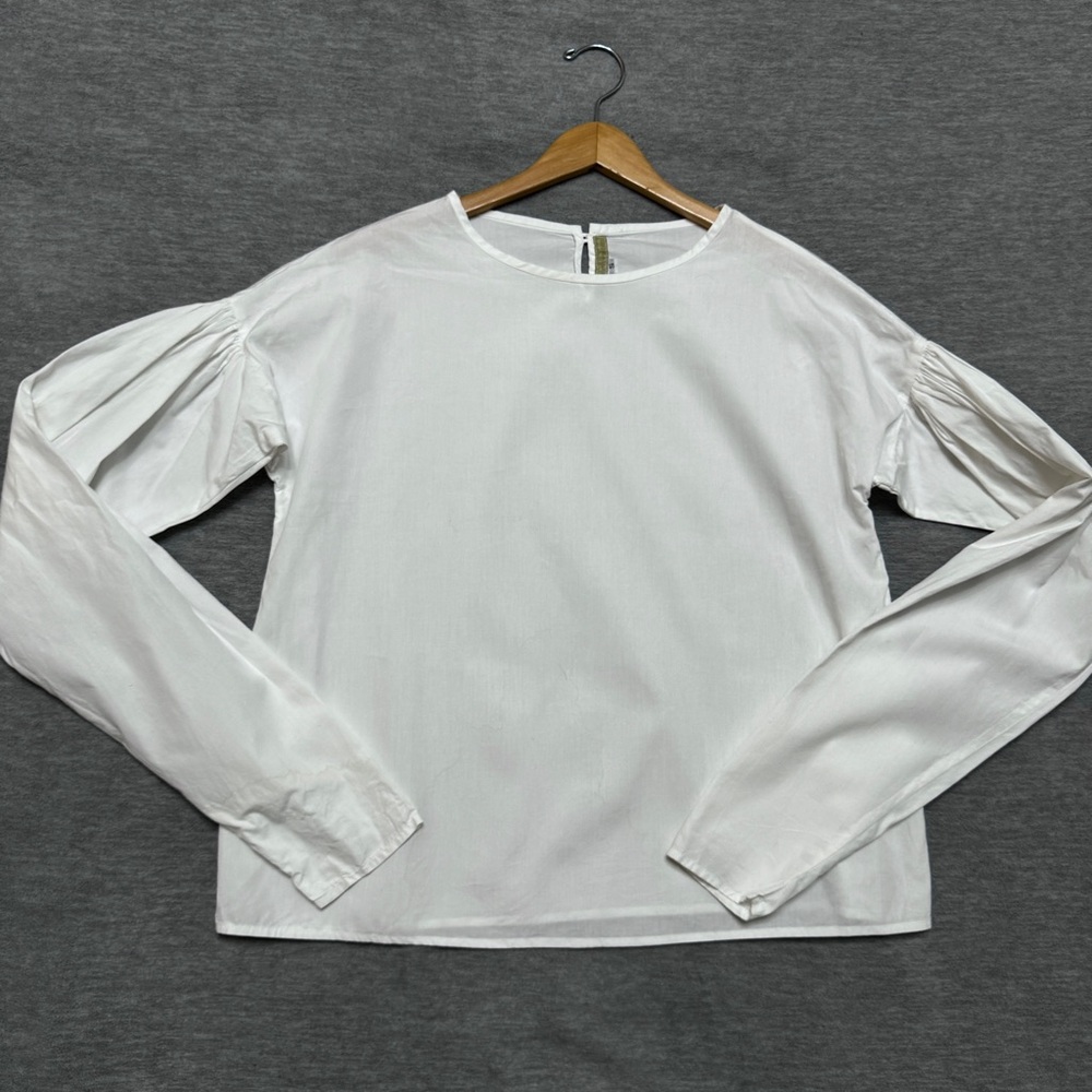 Pip-Squeak Chapeau sz S Trumpet Shirt Cotton Top Blouse White Pull Over